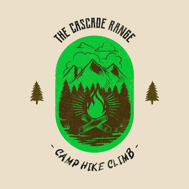 The Cascade Range Camp Hike Climb - Green by Tip Top Tee's