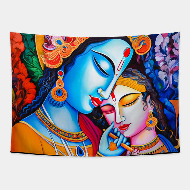 Radha Krishna Digital Art Print - Radha Krishna Artwork - Tapestry