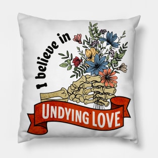 Undying Love Skeleton Hand with Flowers Pillow