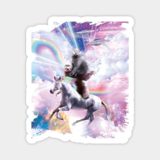 Laser Eyes Space Cat On Sloth Unicorn - Rainbow Magnet