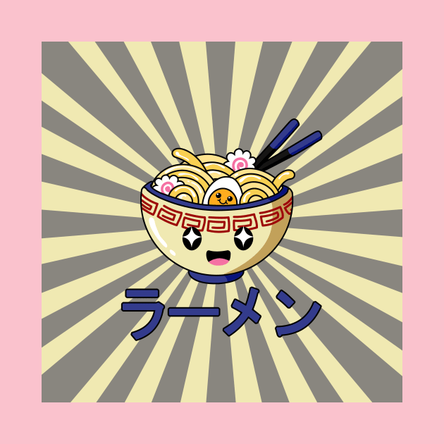 Cute Ramen Bowl - Kawaii ラーメン Blue - Sun  Background by NOSSIKKO