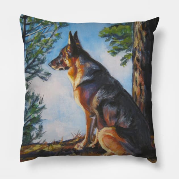 German Shepherd Fine Art Painting Pillow by LASHEPARD