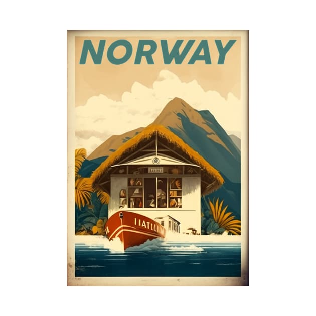 Norway Coastline Vintage Travel Art Poster by OldTravelArt