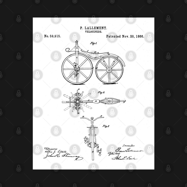 Bicycle Patent - Cycling Cyclist Bike Riding Fan Art - White by patentpress