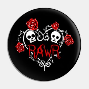 Emo Rawr - Skull Heart Roses - Flowers Thorns Love  - Valentine's Day Pin