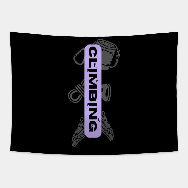 climbing with rock climbing equipment purple Tapestry by lmdesignco