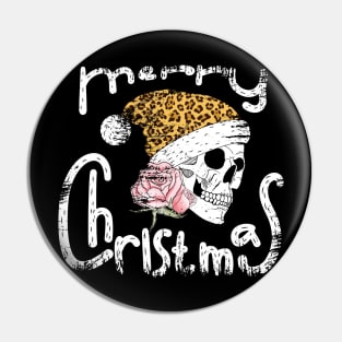 Skull Roses Merry Christmas Pin