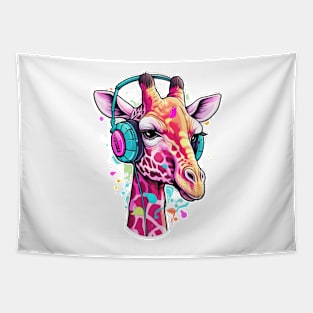 Pink Giraffe with Headset Tapestry