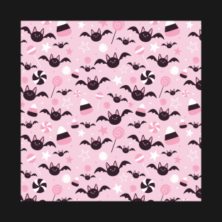 Kawaii Bats and Candy Pattern T-Shirt