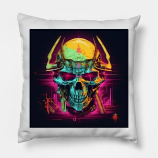 Cyberpunk Neon Samurai Skull Pillow