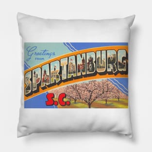 Greetings from Spartanburg, South Carolina - Vintage Large Letter Postcard Pillow