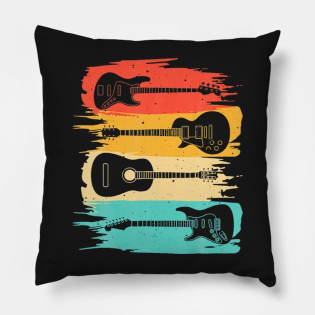 Vintage Guitar Gift For Men Women Music Band Guita Pillow by FogHaland86