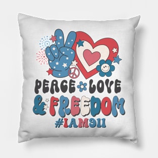 Peace Love and Freedom 4th of July Dispatcher Gift for 911 Thin Gold Line First Responders Pillow