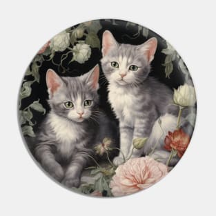 Grey Kitten Flower Garden Pin