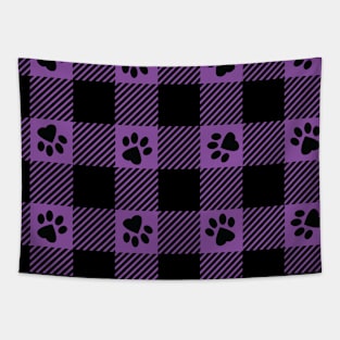 Purple Paw Print Plaid Tapestry