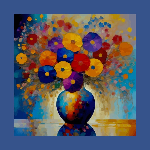 Colorful Floral Still Life Painting in a Blue Vase by bragova