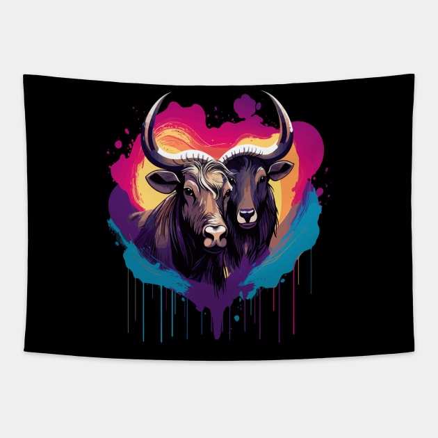 Wildebeest Couple Valentine Tapestry by JH Mart