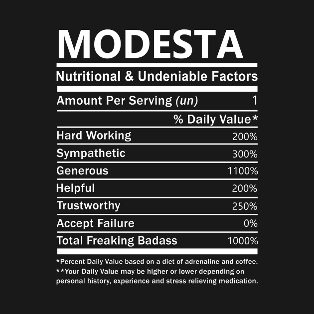 Modesta Name T Shirt - Modesta Nutritional and Undeniable Name Factors Gift Item Tee by nikitak4um