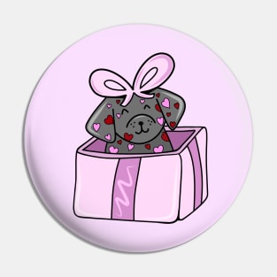 Valentine’s Day Heart Black Lab Puppy in a Pink Box with Bow, made by EndlessEmporium Pin