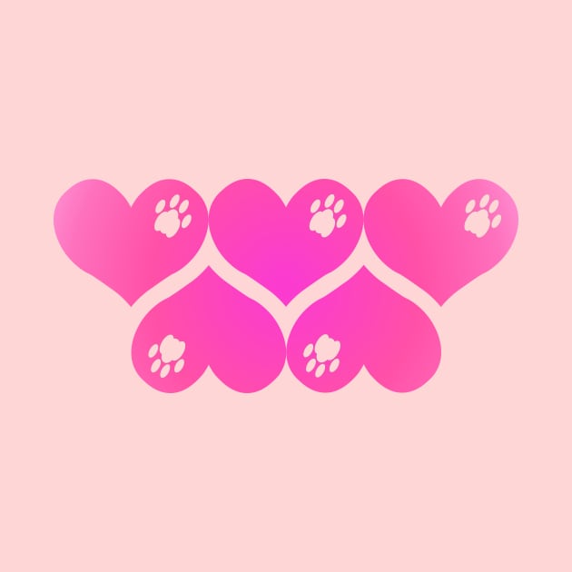 Hearts, Hearts, Hearts - PAWretty Pink Hearts with Paws by RawSunArt