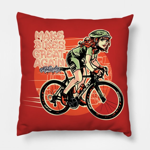 Make Bikes Great Again - Redhead Pillow by Vlepkaaday