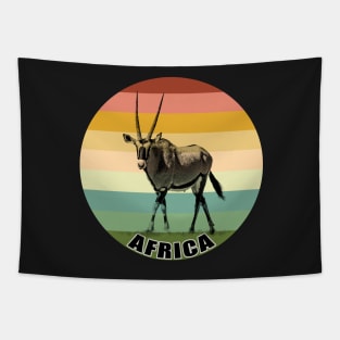 Oryx Antelope Full Figure on Vintage Retro Africa Sunset Tapestry