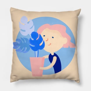 Girl with monstera leaves Pillow