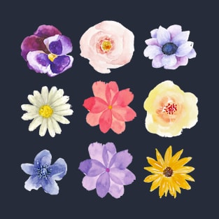 Watercolor Wild Flowers, Poppies, Tulips, Peonies, Rancunculus T-Shirt
