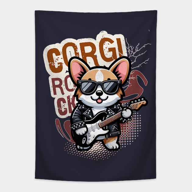 Rocker Funny Corgi Tapestry by alcoshirts