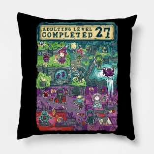 Adulting Level 27 Completed Birthday Gamer Pillow