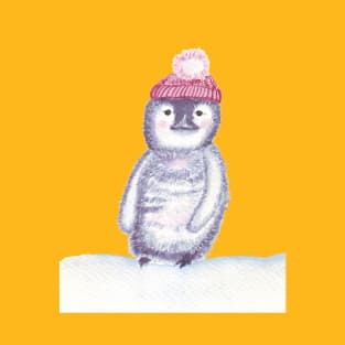 Cute little penguin in a red pompom hat T-Shirt