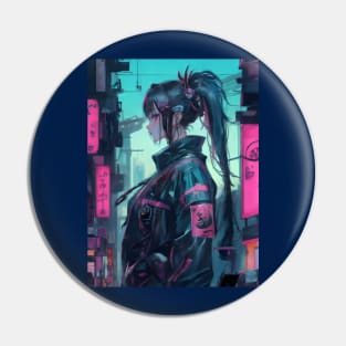 Neon cyberpunk girl ukiyo e art Pin