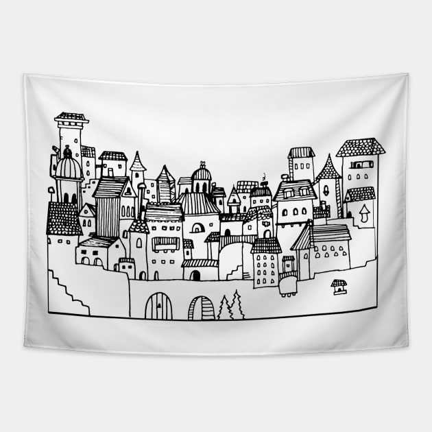 Happy Little Town Tapestry by staceyromanart