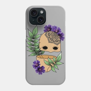 Surreal Plant Person with Realism Flowers and Mandala Tattoo on Bald Head Phone Case