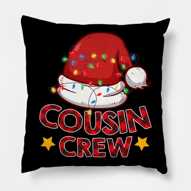 Plaid Cousin Crew santa hat Light Tree Funny Christmas Gift Pillow by mittievance
