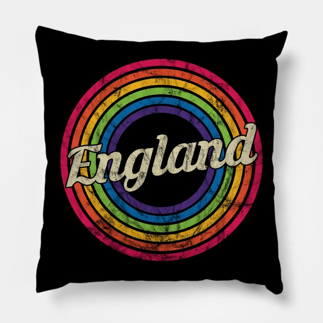 England - Retro Rainbow Faded-Style Pillow by MaydenArt