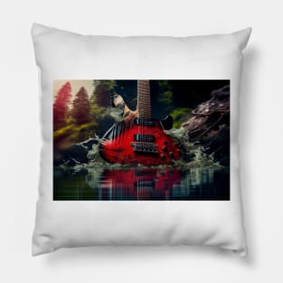 Commercial Guitar Art With Water Splashing In The Forest Pillow