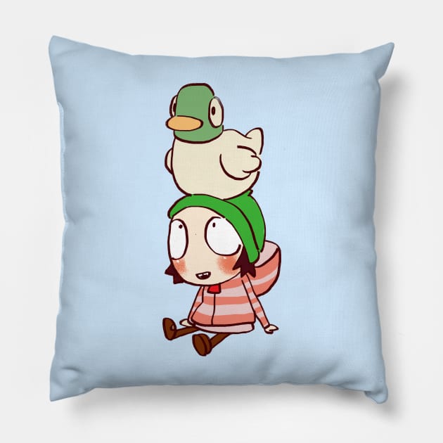 sarah and duck #2 / children's cartoon Pillow by mudwizard