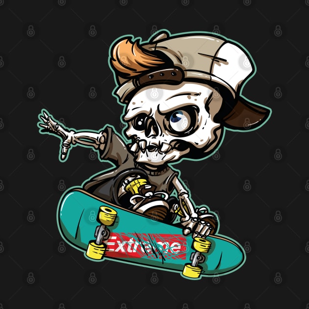 Gift for a Skateboarder, Skateboarding Skeleton, Hand-Drawn Style by PhatStylez