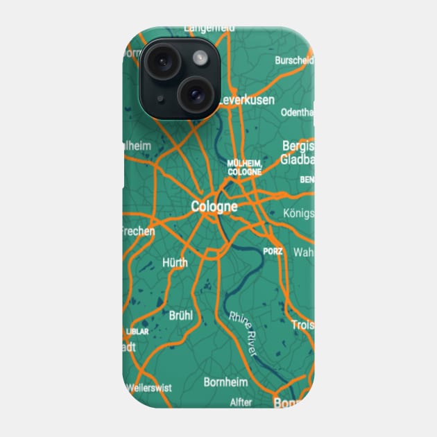 Cologne green map Phone Case by Mapmania