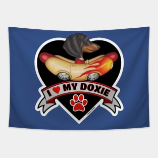 Funny Cute I Love My Doxie Dachshund Dog Heart Design Tapestry