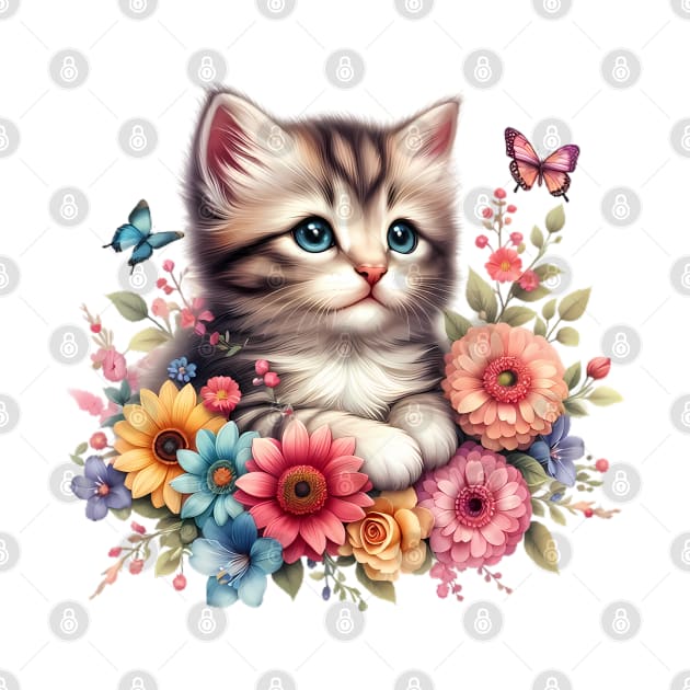 A cat decorated with beautiful colorful flowers. by CreativeSparkzz