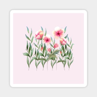 Watercolor red flowers and leaves illustration Magnet