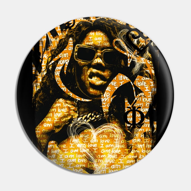 I am Love Black Woman Urban Pop Art Yellow Pin by Glass Table Designs