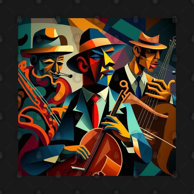 Abstract Art - men playing JAZZ by Buff Geeks Art