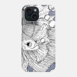 Betta fish illustration in line art wavy style. Phone Case