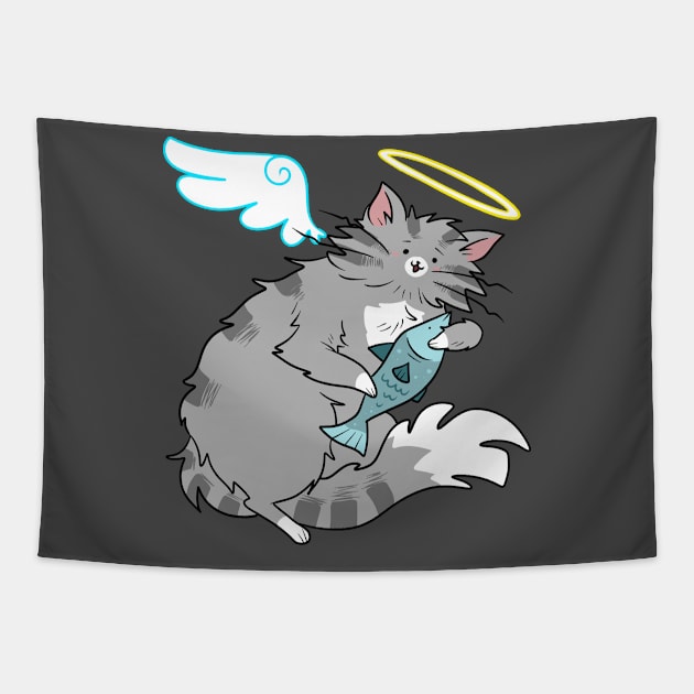 Fluffy Gray Tabby Cat Angel Tapestry by saradaboru