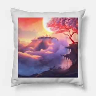 Fantasy Realms Beyond the Sakura Sky Pillow