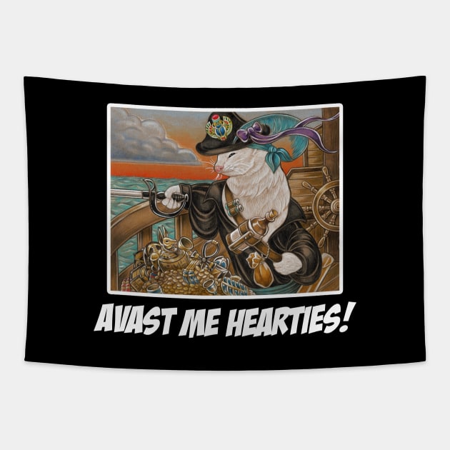 Ferret Pirate and Egyptian Treasure - Avast Me Hearties - White Outlined Version Tapestry by Nat Ewert Art