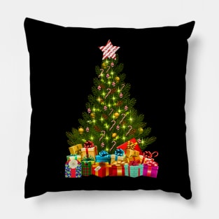 Merry Christmas Tree With Lights & Gifts Pillow